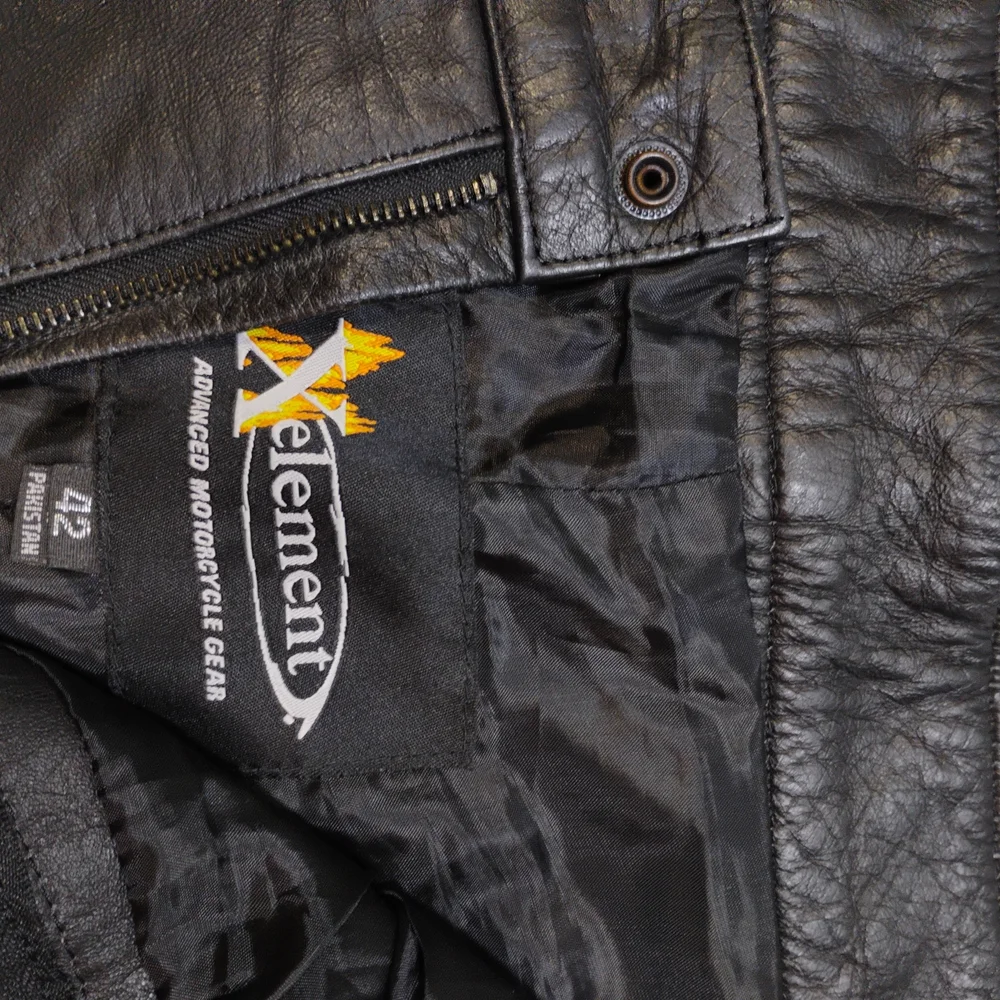 Vintage Xelement Men’s Leather Motorcycle Pants 42 Black Straight Leg Cruiser St - Picture 8 of 8